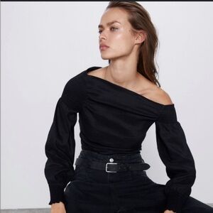 Zara Off-Shoulder Asymmetrical Party Dressy Black Top